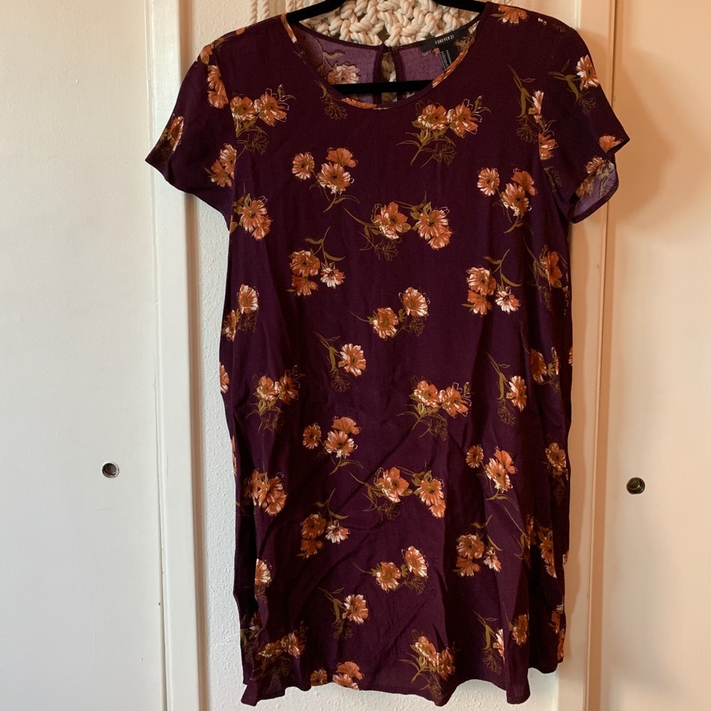 Burgundy floral shift dress
